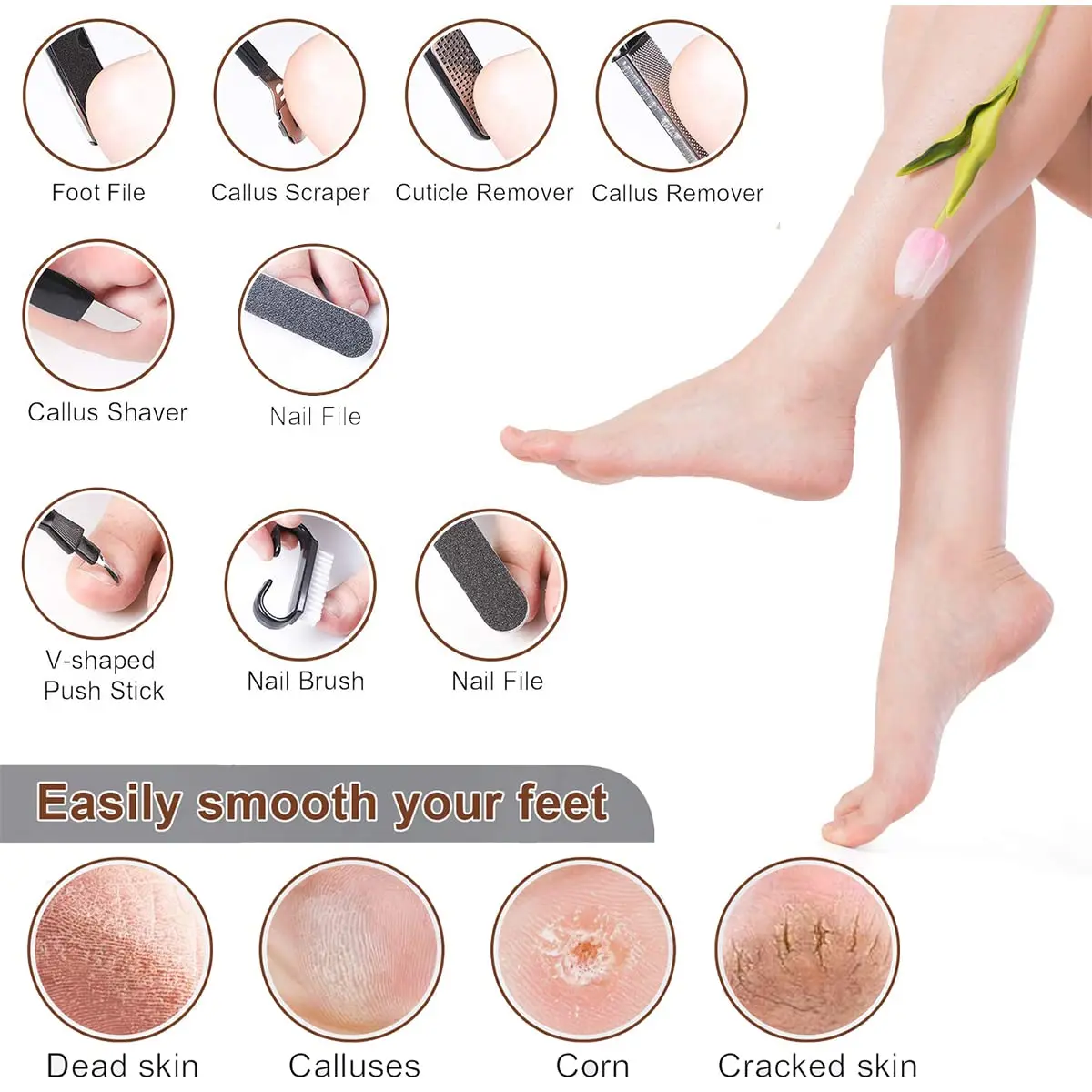 8/10/11-in-1 プロフェッショナルペディキュアキット ステンレススチールカルスシェーバー ステンレススチールフットケアツールで柔らかく滑らかな足を手に入れましょう