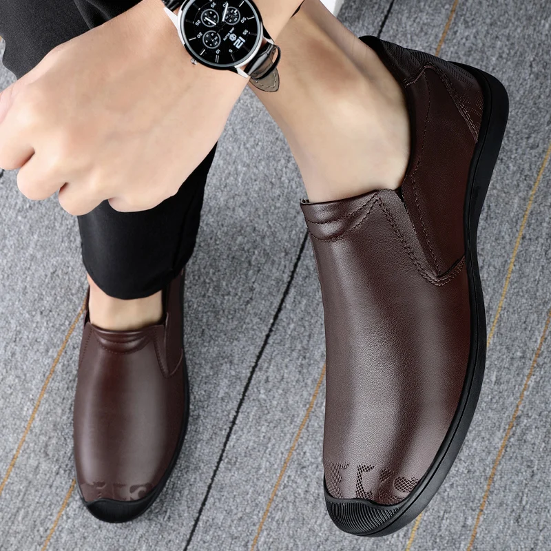 Male Comfy Business Shoes Genuine Leather Slip on Mens High Quality Genuine Products Loafers Casual Shoes Men Designer Moccasins