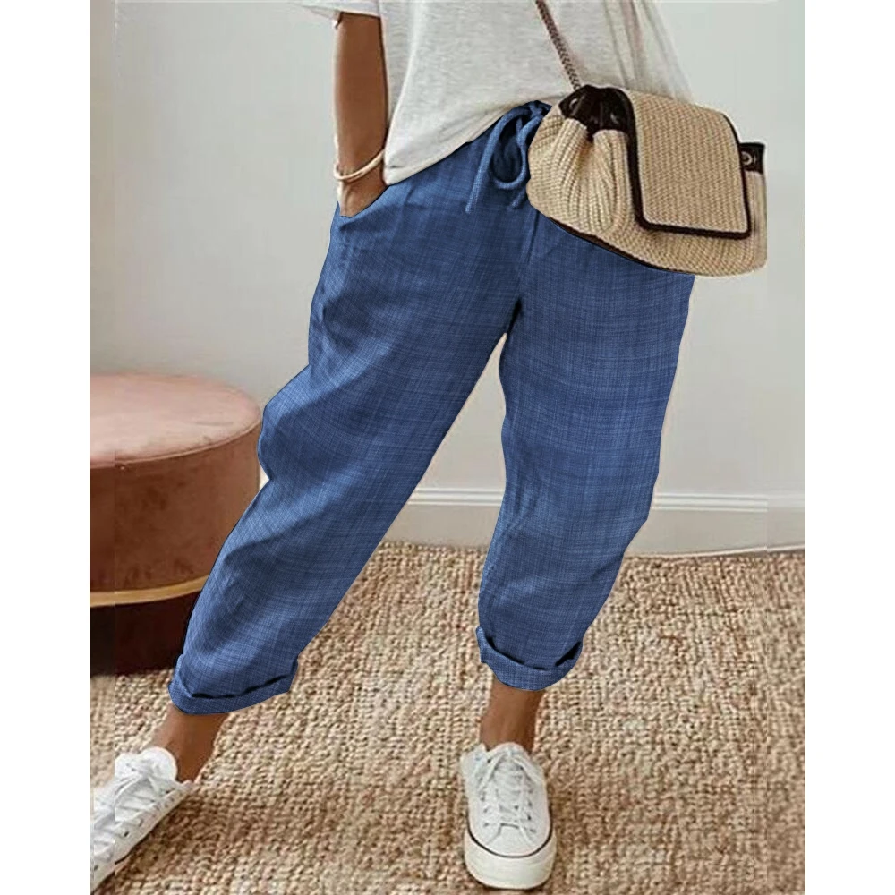 

Summer Women Solid Drawstring Pocket Design Pants Female Long Cargo Trousers Streetwear Solid Casual Women Clothing