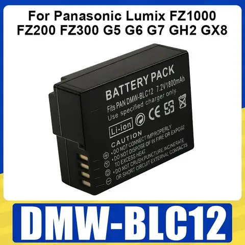 DMW-BLC12 BLC12E Battery 1800mAh Rechargeable Batteries for Panasonic Lumix FZ1000 FZ200 FZ300 G5 G6 G7 GH2 GX8 Camera Battery