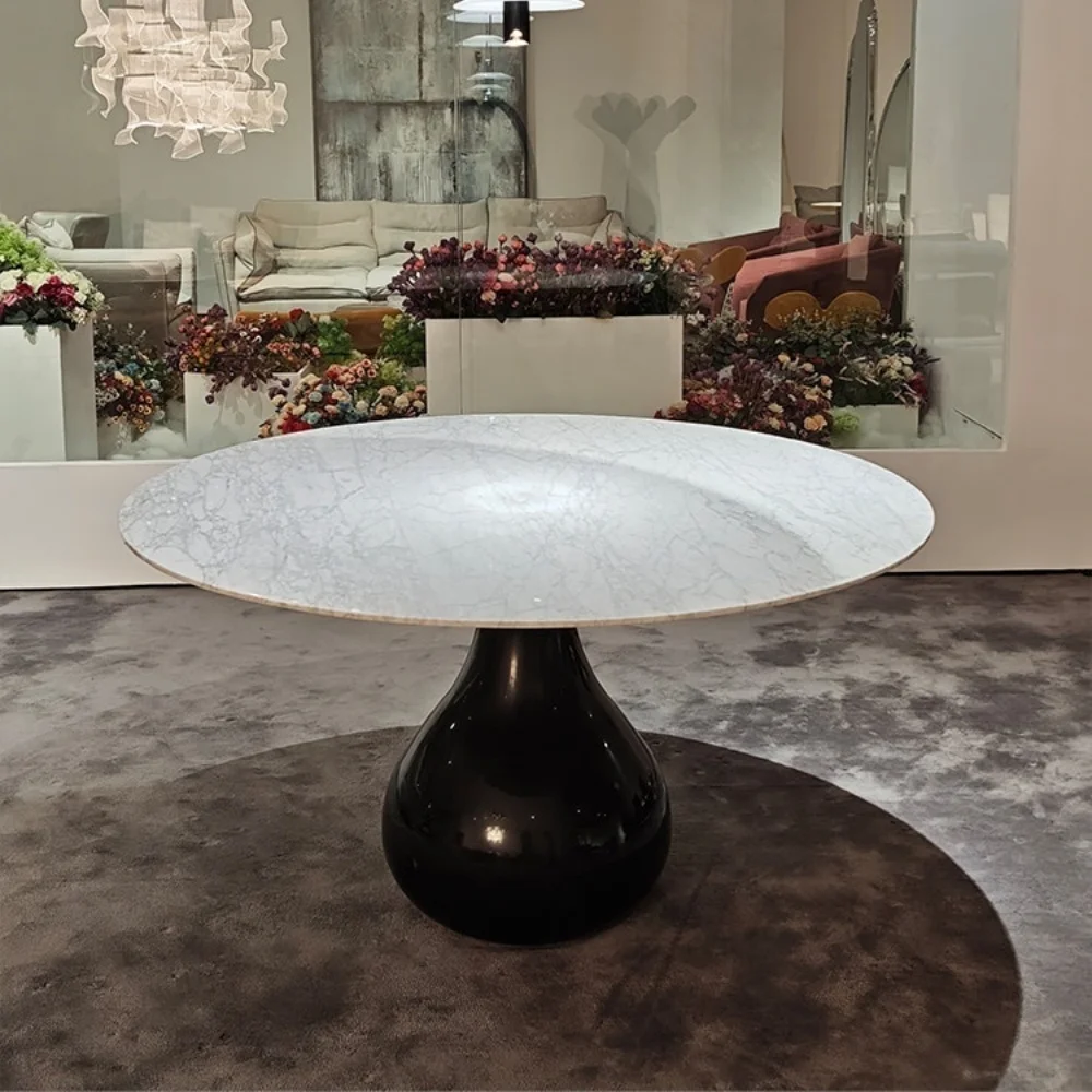 #Modern Water-Drop Round Dining Table Natural Marble Top Eco-Friendly  Scratch Easy Clean Space Saving Table Dining Home