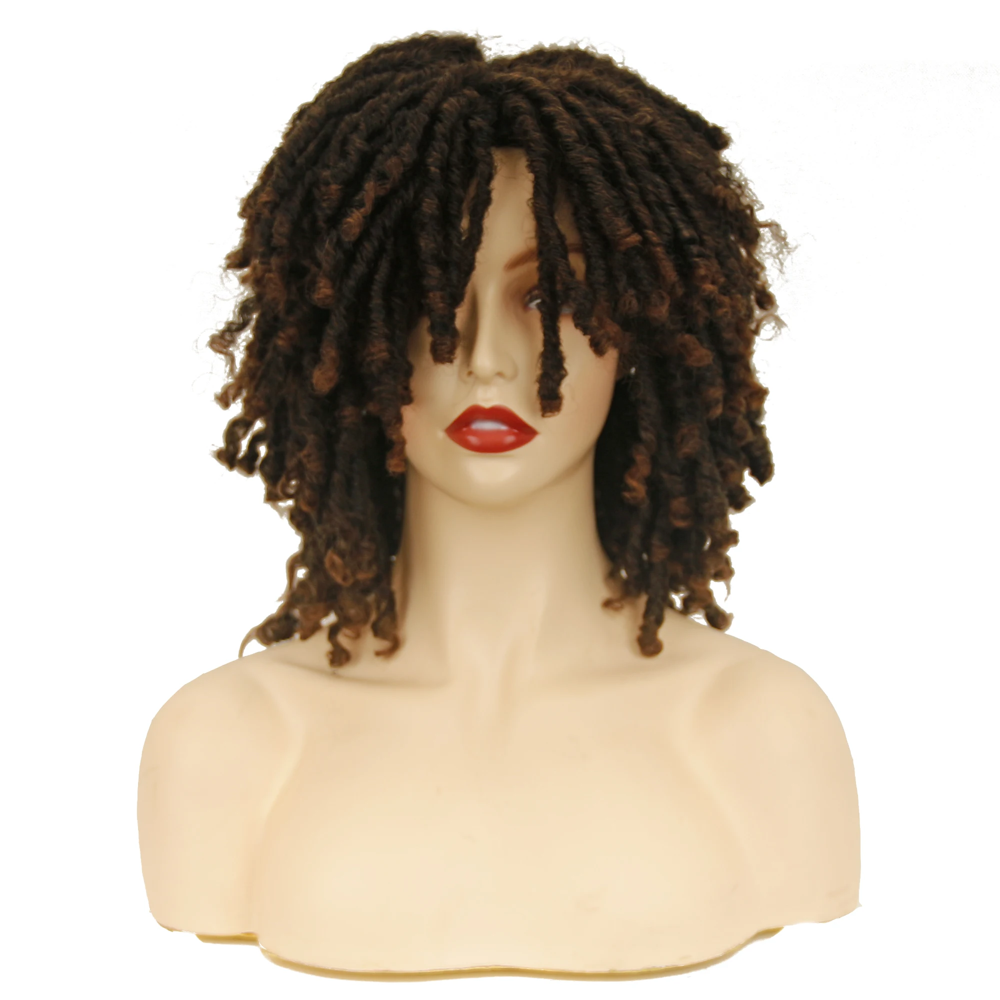 Hochwertige braune kurze Dreadlock synthetische Perücken für schwarze Frauen/Mann stilvolle Flecht Häkeln Twist Haar Perücke