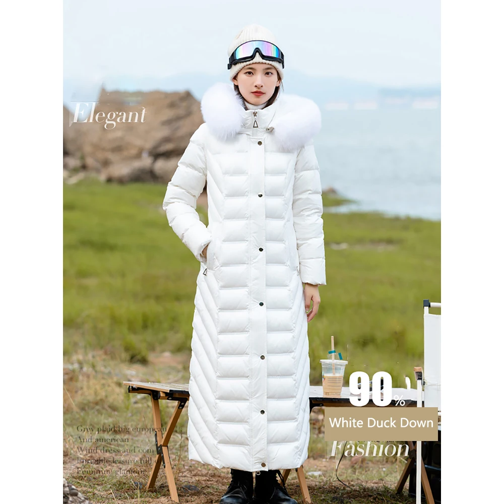 

Oversized S-4XL Winter Down Jackets Women Thick Warm Duck Down Parkas Long Slim Coats Women Fashion Real Fur Collar Hooded Coat
