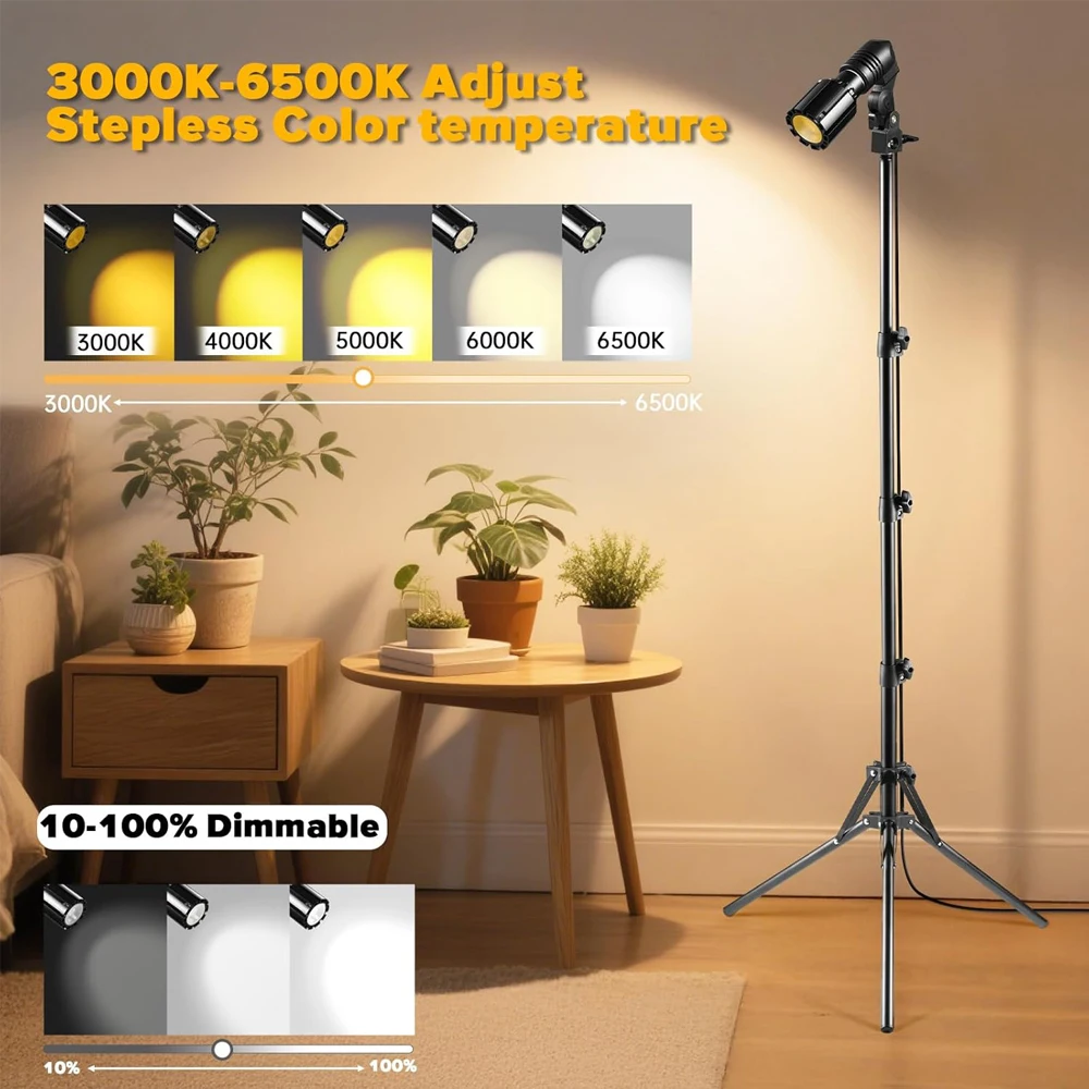 LED Floor Lamp 12W LED Spot Light indoor with Timer & Remote 2700-6500K Colors Adjustable Plug in Dimmable Spotlight with Tripod