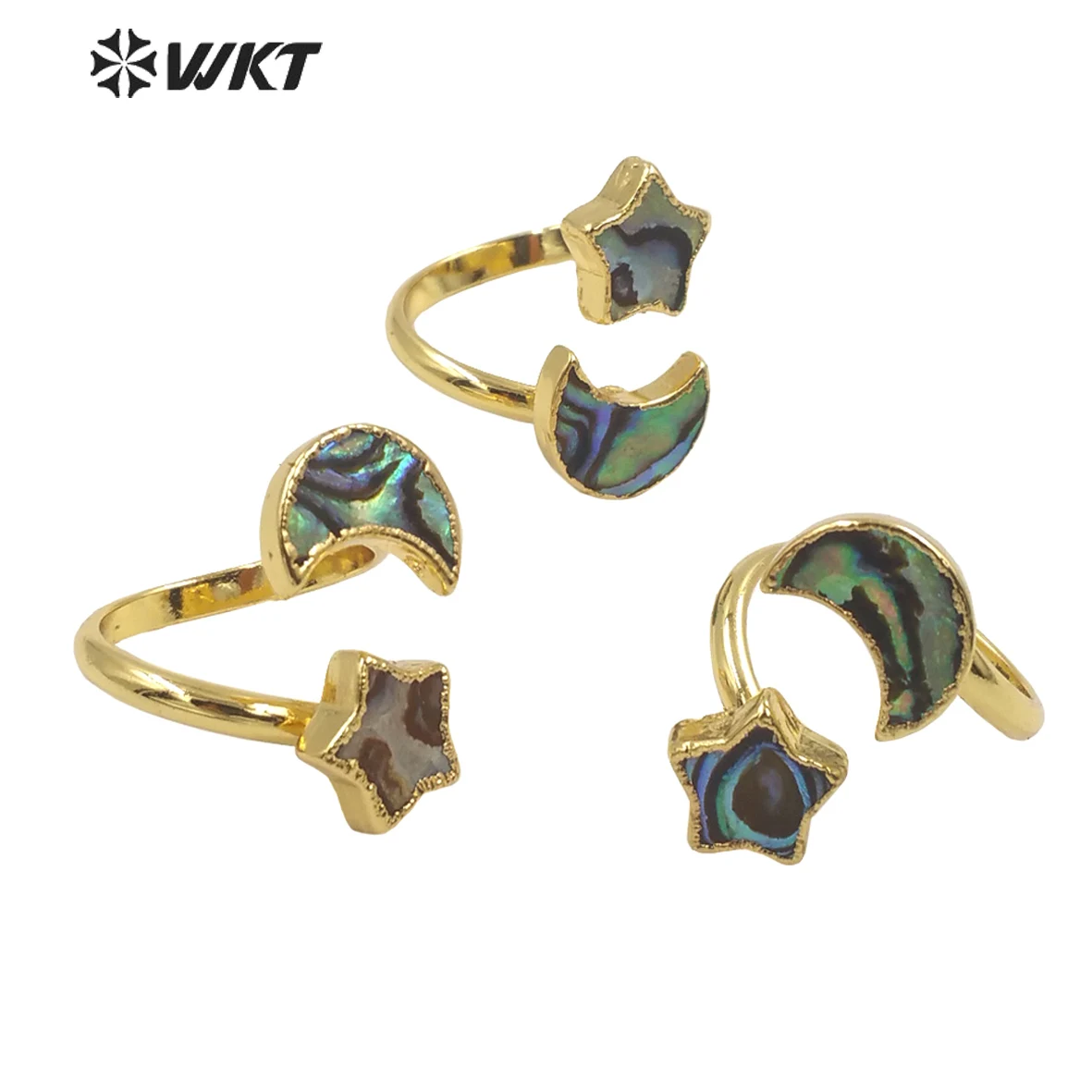 

WT-MPR027 WKT Fashion Nobleness Abalone Shell Rings Star Moon shape Gold Plated Open Ring Party Jewelry Valentine's Day Gift