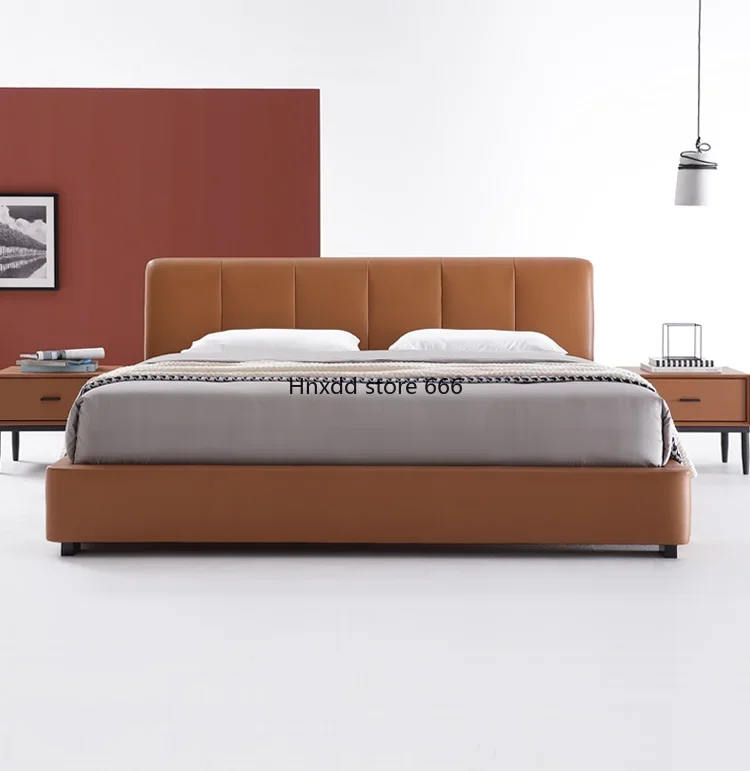 Leather bed master bedroom 1.8 meters modern minimalist creative