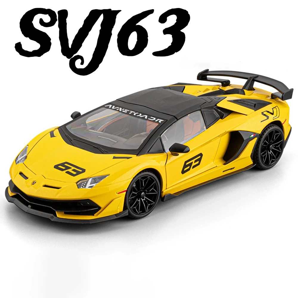 

Масштаб 1:18 SVJ63 V12, модель спортивного автомобиля, игрушка, металлический литой под давлением, музыкальный свет, амортизирующие модели, колесо, рулевое управление, суперкар, подарки для мальчика
