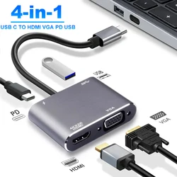 Koncentratory USB C 4 w 1 Adapter typu C 3.0 na 4K HDMI HDTV VGA USB 3.0 PD Rozdzielacz szybkiego ładowania do MacBooka Notebook Laptop Komputer