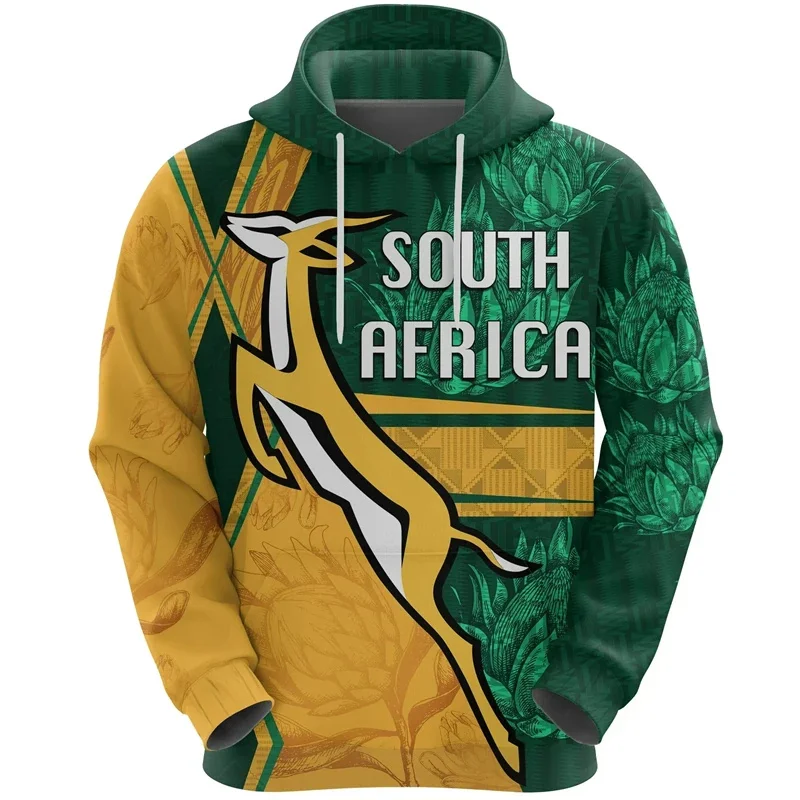 3D Printed South Africa Flag Hooded Sweatshirts For Men National Emblem Pattern Pullovers Street Casual Unisex Top Loose Hoodies