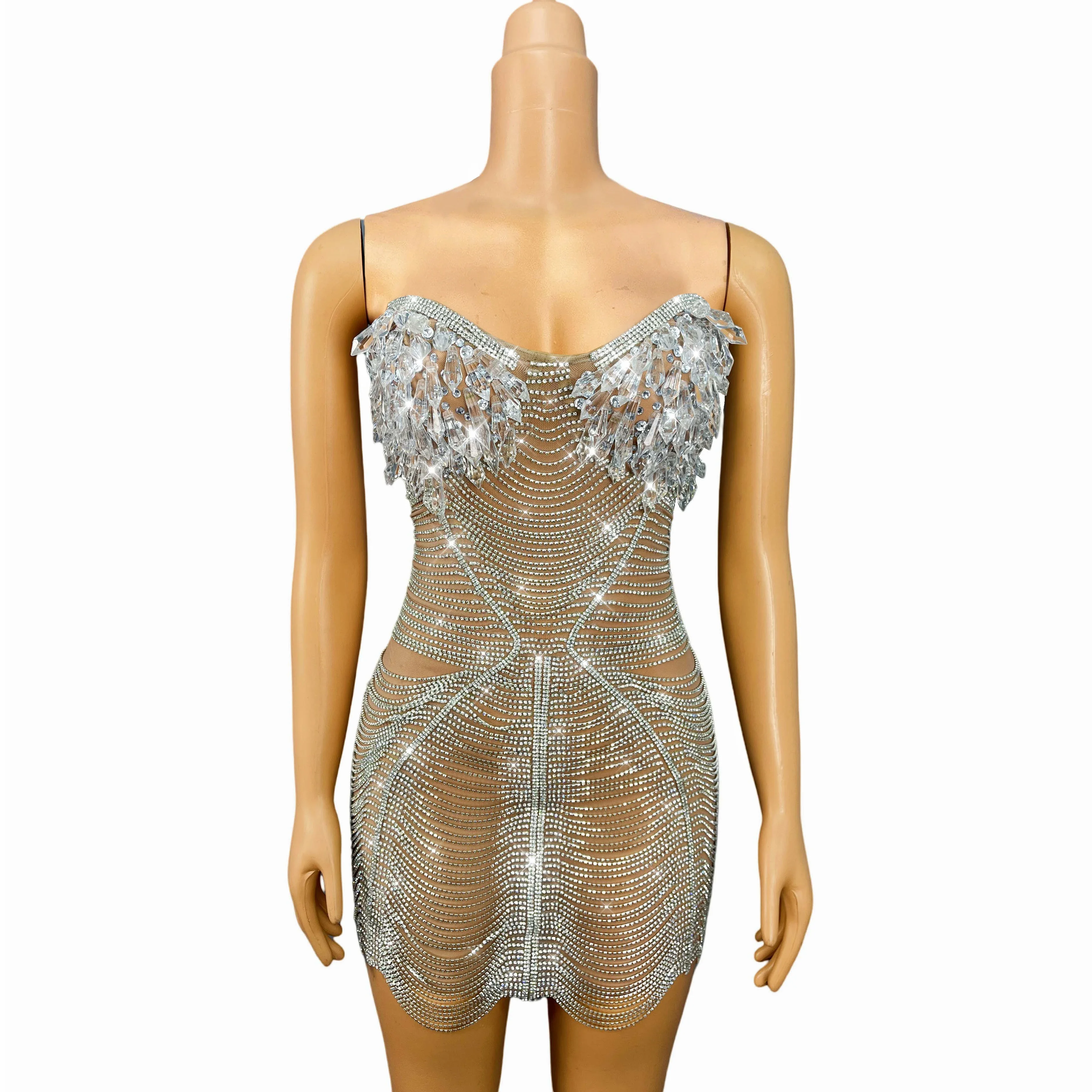 حزب الزي بلورات سلاسل مثير ضمادة أنبوب اللباس المرأة مساء السجادة الحمراء تظهر أزياء clubwear