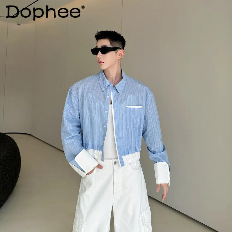 

Men's 2025 Summer New Stylish Thin Contrast Color Stripe Long Sleeve Shirts Men's Fashion Tops Trendy Breathable Shirt Jackets
