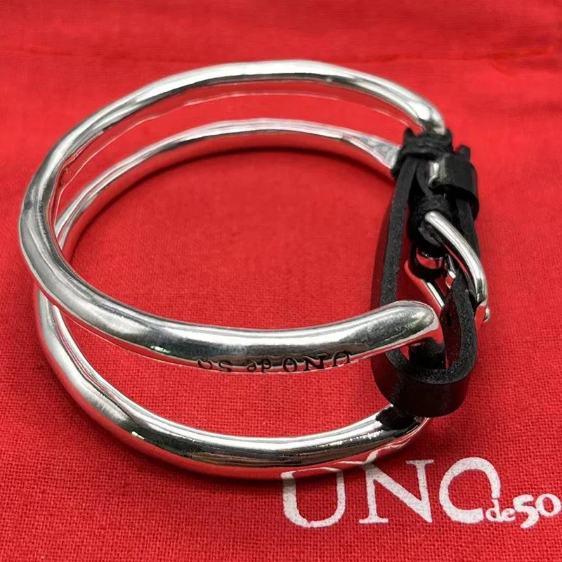 UNOde50 requintada pulseira de couro para mulheres, joias românticas, bolsa de presente, tendência espanhola da moda quente, novo, 2023