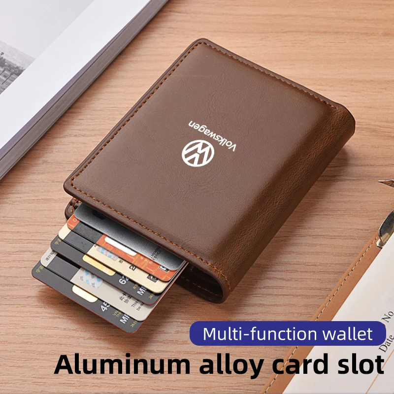 Auto Eject Cards Holder Coin Organizer Men Purse Wallet Gift For Volkswagen VW Golf GTI Polo Passat Scirocco Tiguan Jetta T-ROC