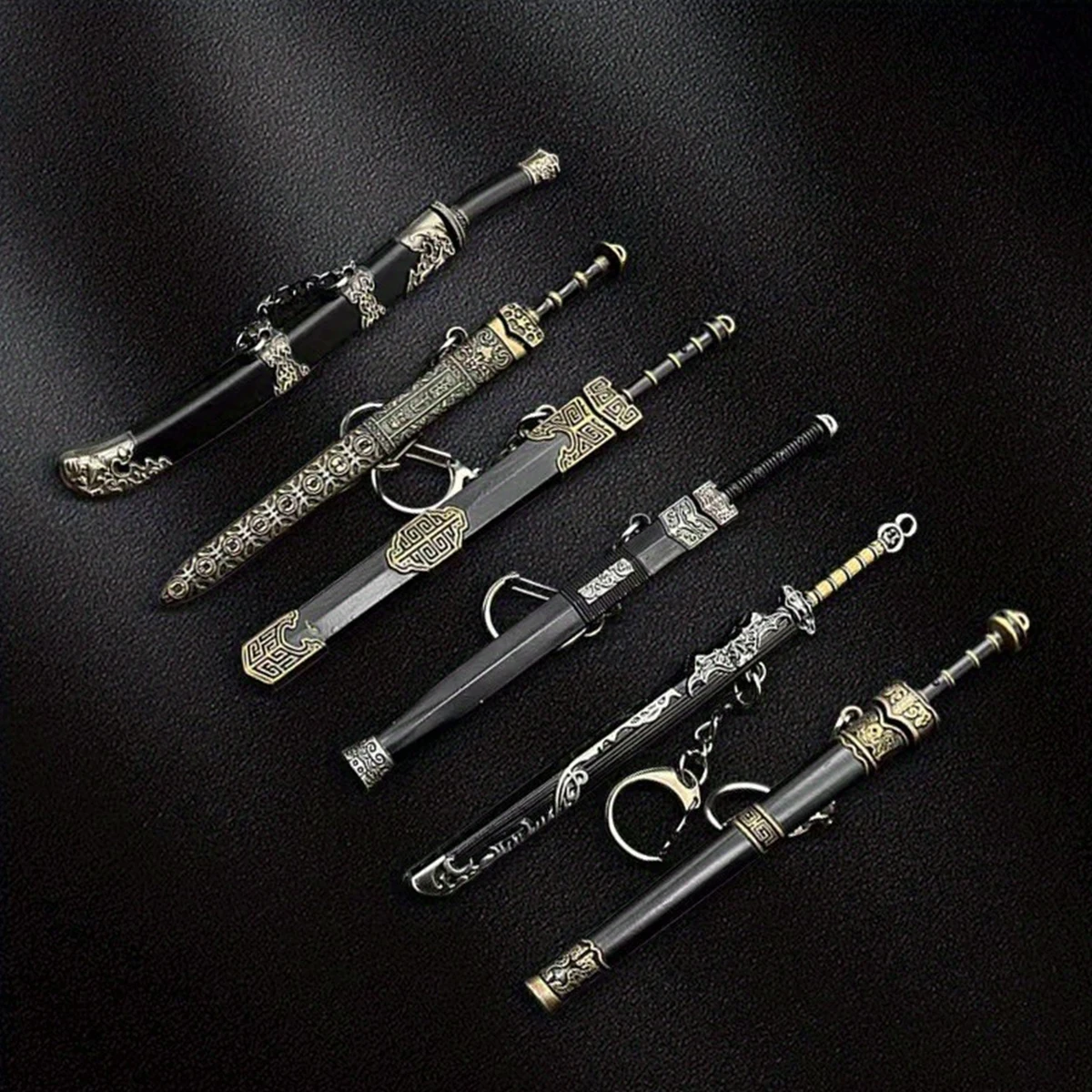 Mini Sword With Sheath China Ancient Sword Keychain Zinc Alloy Tang Hengdao Han Sword Weapon Model Keyring Cosplay Accessories