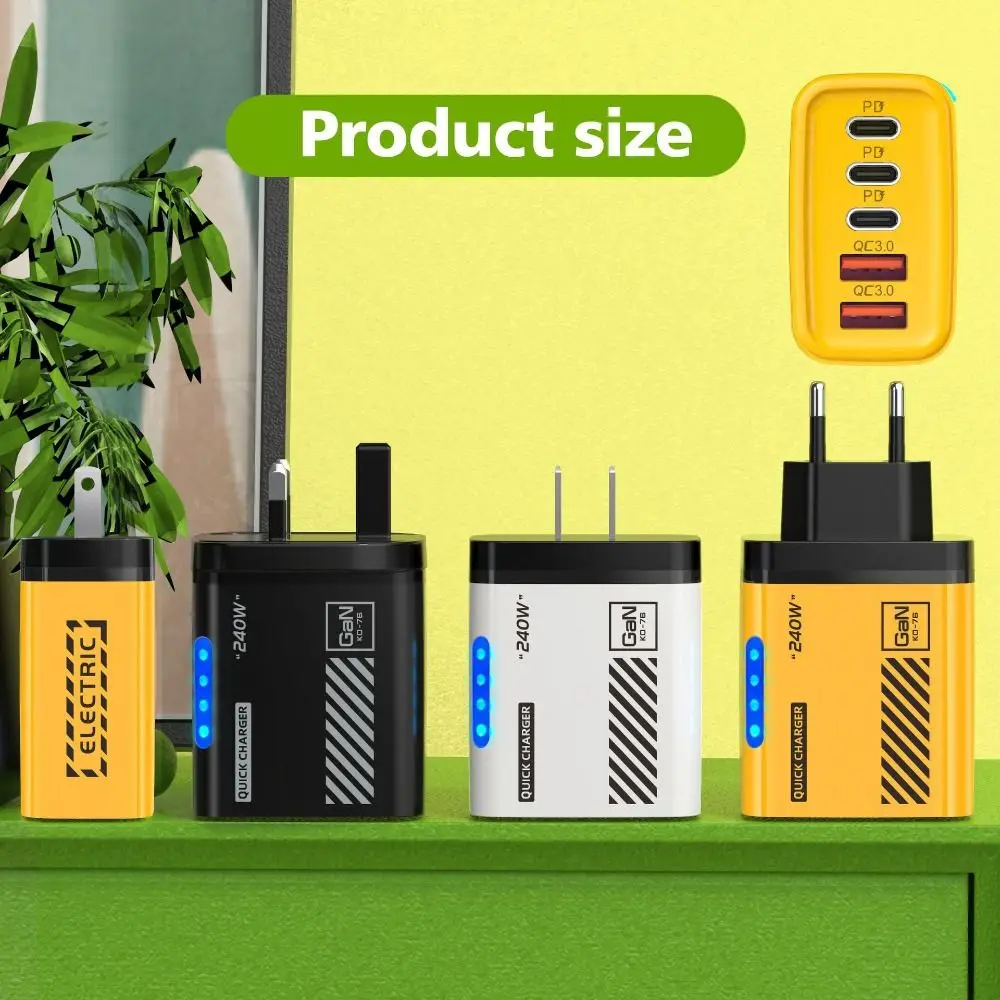 USB A + C 240 واط شاحن التوصيل مع ضوء الاتحاد الأوروبي/الولايات المتحدة مهايئ شاحن الهاتف PD QC3.0 شحن سريع USB C شاحن آيفون // سامسونج