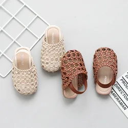 Baby Mädchen Schuhe Geflochtene Sandalen für Mädchen Kinder Mode Aushöhlen Leder Schuh Weiche Sohle Retro Prinzessin Hausschuhe Strand Schuhe