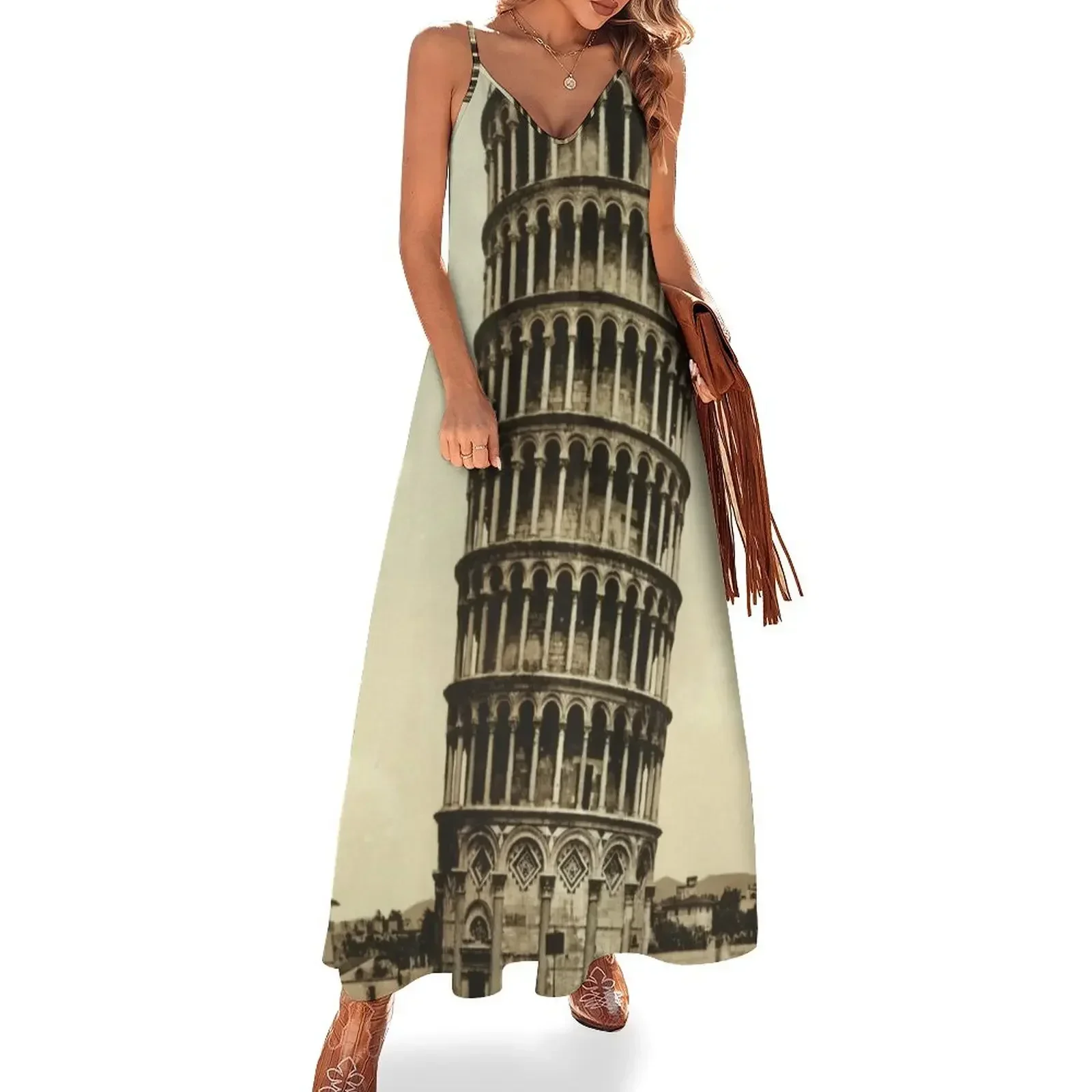 

Vintage Leaning Tower of Pisa Photograph (1900) Sleeveless Dress ceremony dresses women's summer dress 2025 Dress