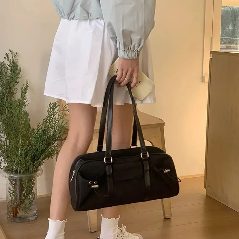 

Trendy Korean Style Pillow Shoulder Bag Vintage Large Capacity Nylon Underarm Bag Silver Commuting Y2K Women's Handbag Ladies