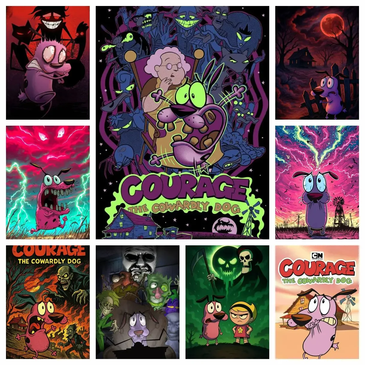 C-Courage The Cowardly Dog 5D DIY Peinture Diamant Complète Ronde pour la Maison, le Salon, la Chambre, la Décoration Esthétique du Bar, Cadeau pour Enfants