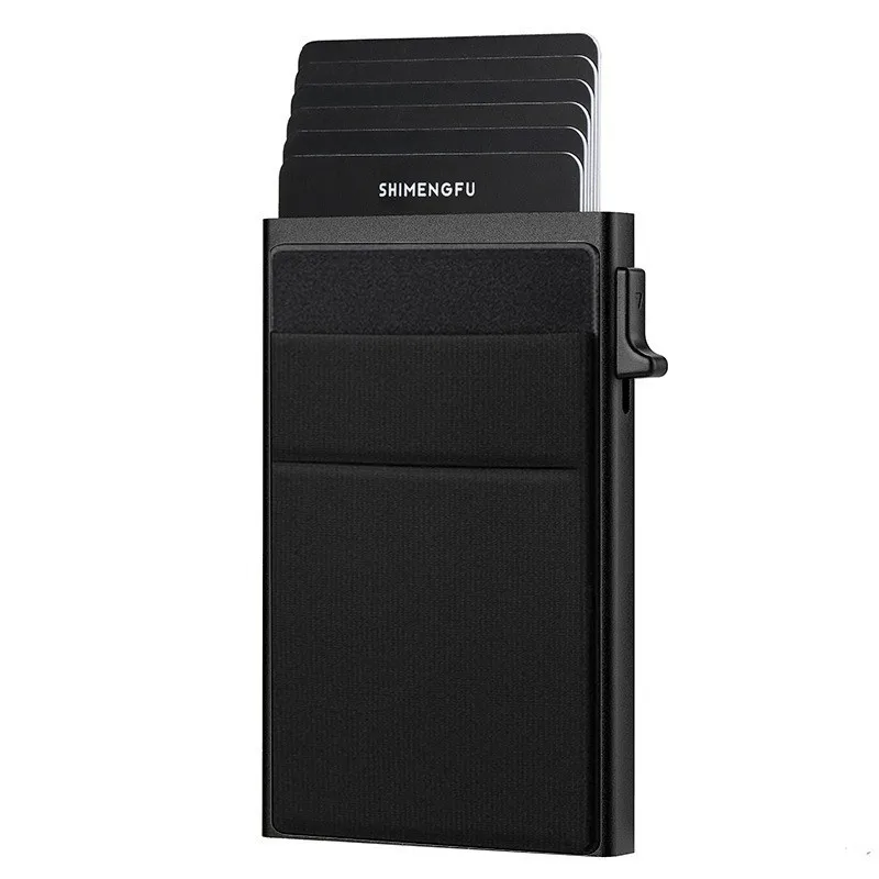 Side push automatic ejection type aluminum alloy men's and women's RFID anti-magnetic thin credit card holder wallet
