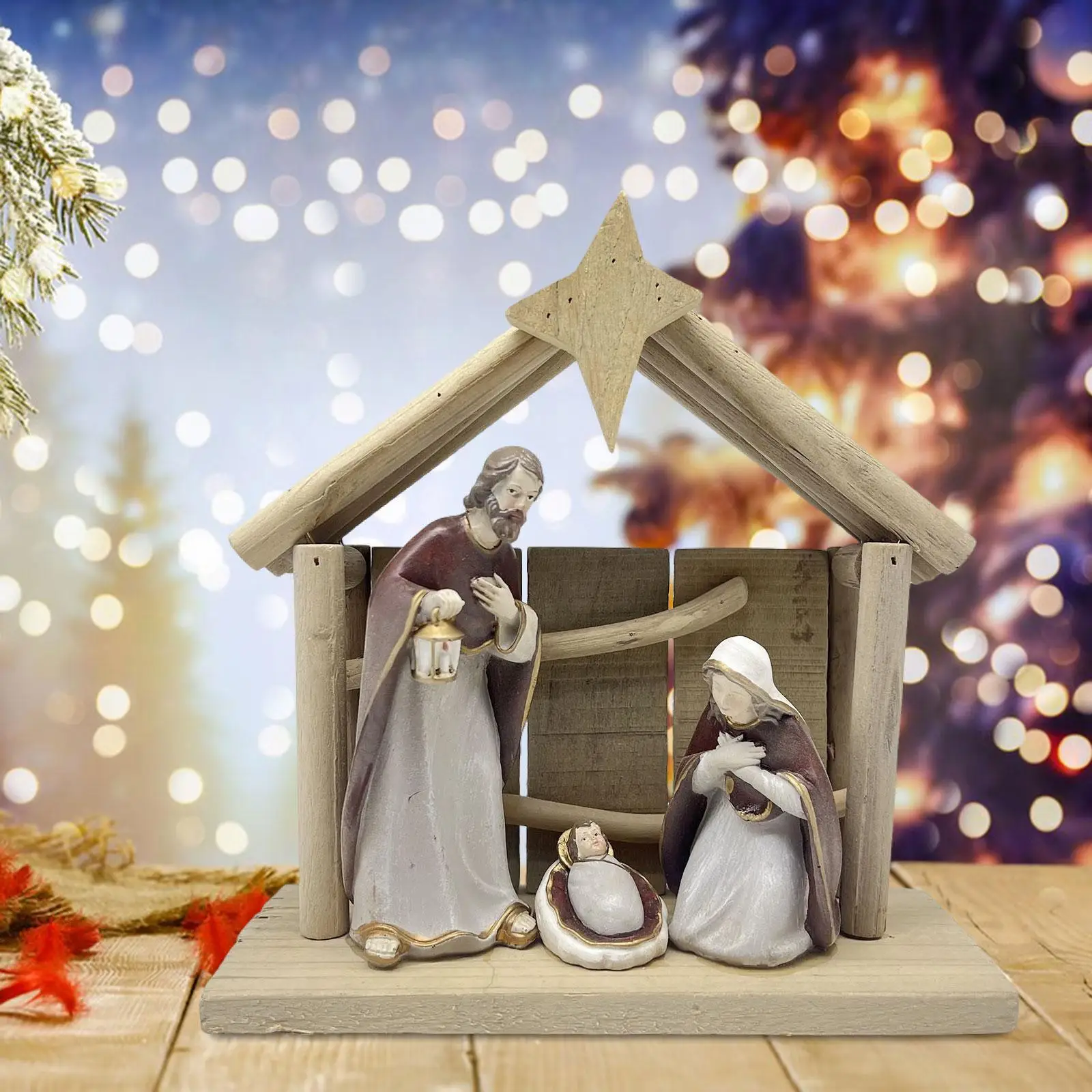 Nativity Scene Figurine Decorative Tabletop Figure for Indoor Home Shelf