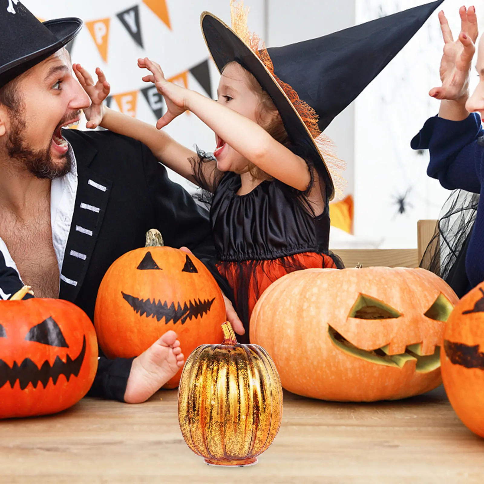 

1Pcs Halloween LED Pumpkin Glass Light Decorative for Party Home Bar Shop Mall Night Pumpkin Light Halloween LED Lamp