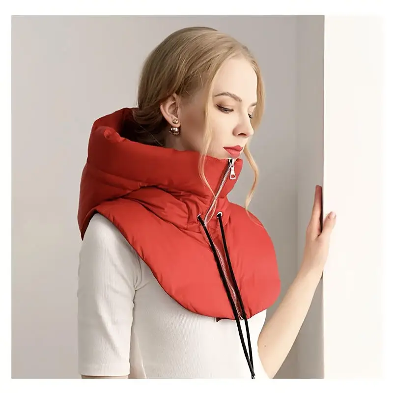 

Outdoor Windproof Cape Fake Collar Stylish Hooded Windbreaker with Detachable Fake Collar Shawl with Integrated Winter Hat