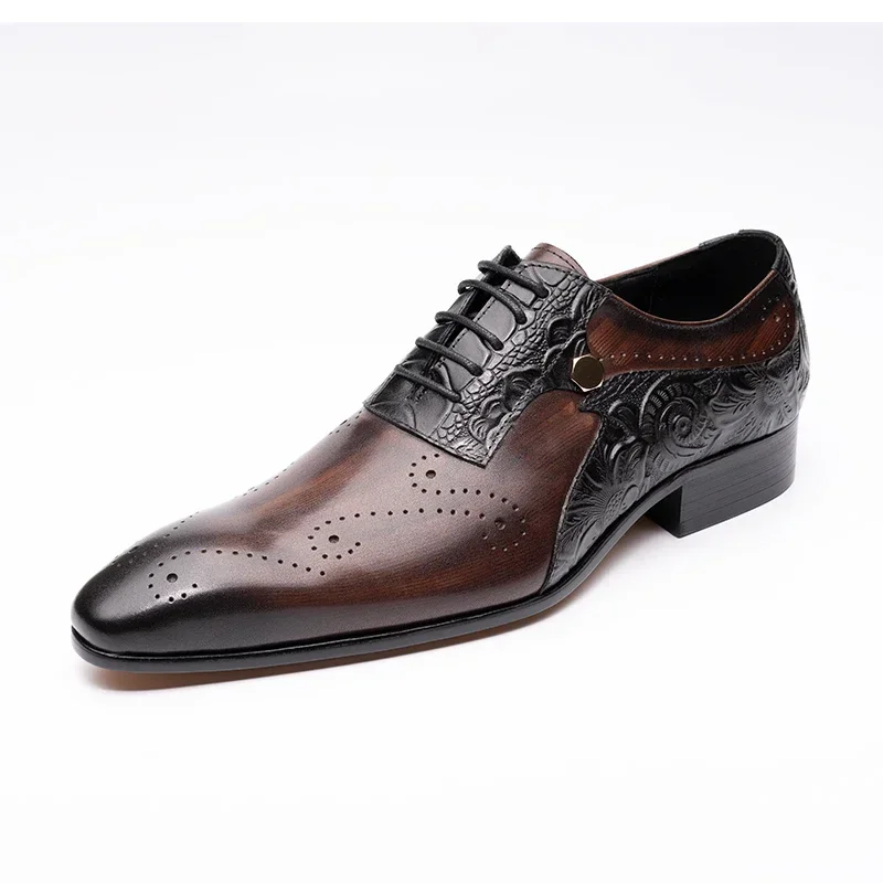 Handmade Mens Wedding Dress Brogue Shoes Genuine Leather Lace-up Latest Design Fashion Casual Shoes Man Pointed Dress Shoes