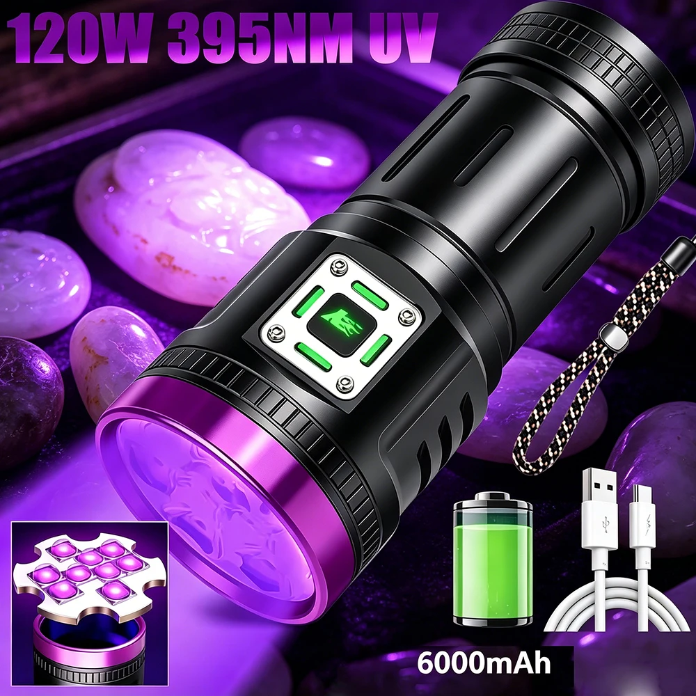 

9LED UV lamp High-power 395nm UV flashlight with 9-core LED UV light, USB rechargeable, for detecting pet urine and scorpions
