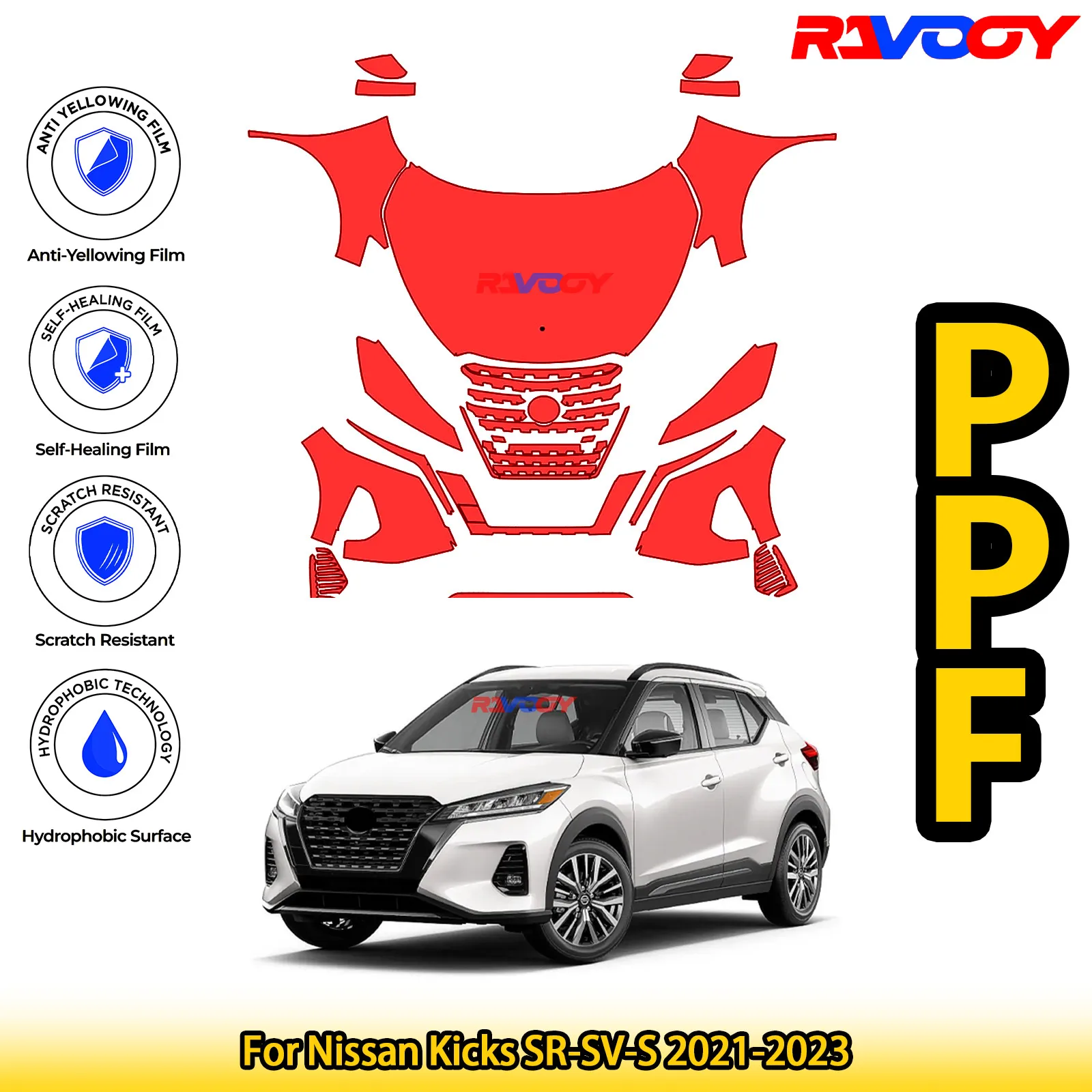 

Для Nissan Kicks SR-SV-S 2021-2023 глянцевая матовая черная предварительно вырезанная передняя PPF комплект защитной пленки для краски