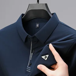 BROWON Summer Thin Tops Tee Men Turn Down Collar Short Sleeve Button Fly Solid Color Business T-shirt for Man