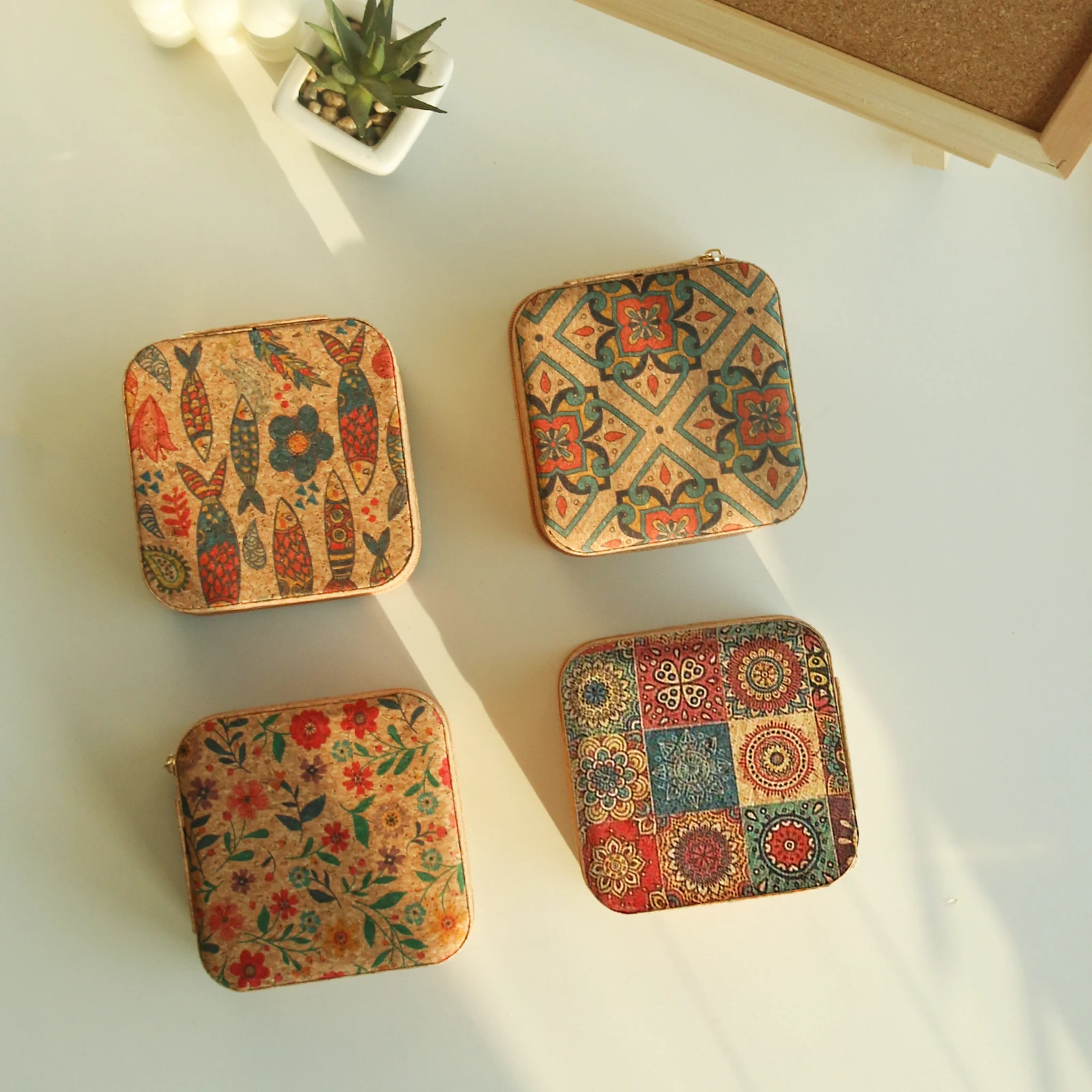 Cork Jewelry Box Travel Portable Earrings Rings Necklaces Storage Box Home Storage Accessories