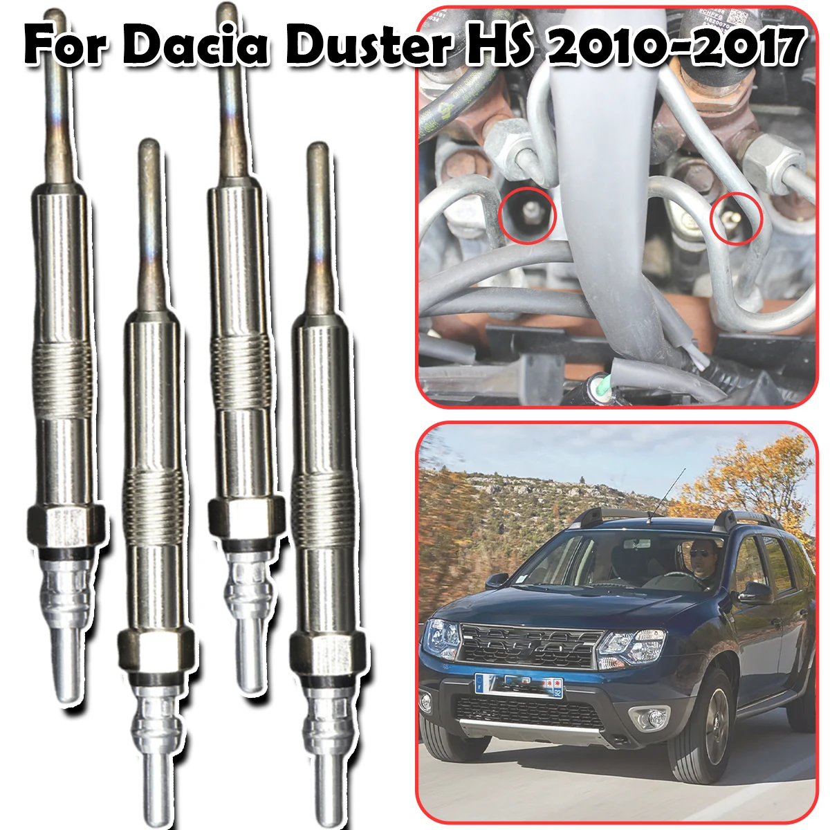 

4PCS Diesel Heater Nickel Plating Glow Plugs For Dacia Duster HS 2010 2011 2012 2013 2014 - 2017 1.5DCi 110655687R 8200682592