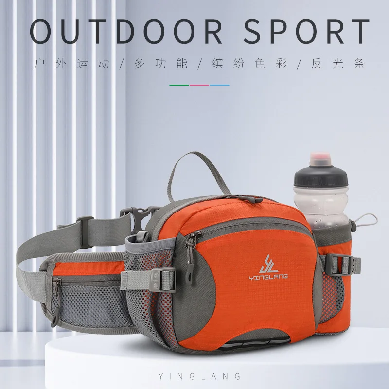 Nylon Waterproof Waist Bag with Bottle Holder Shoulder Crossbody Bag Outdoor Sports Hiking Running Cycling Bag for Man Women