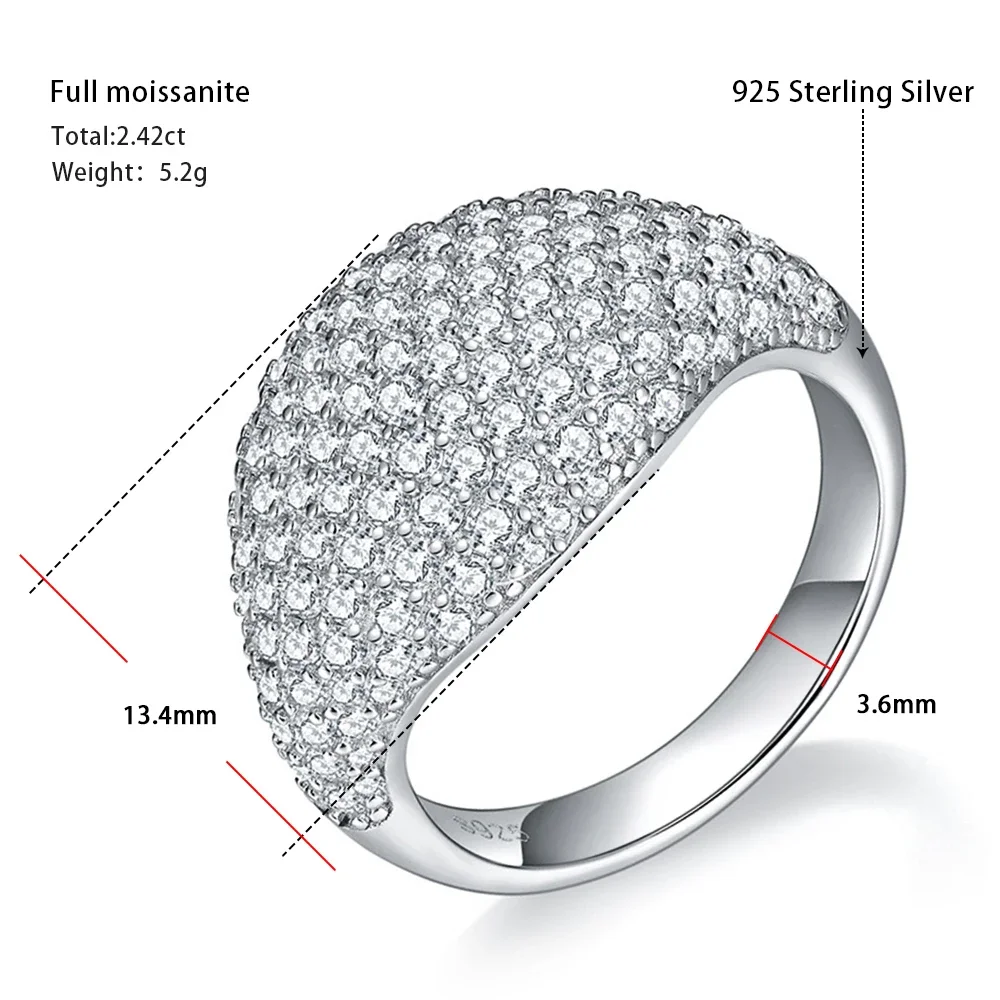 LinkerLove Moissanite Ring for Men Women 925 Sterling Silver Iced Out Dome Wide Band Chunky Statement Ring HipHop Style Jewelry