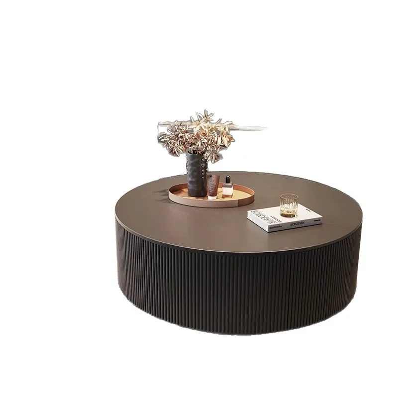 

Embossed round rock slab coffee table combination black modern living room household small apartment simple