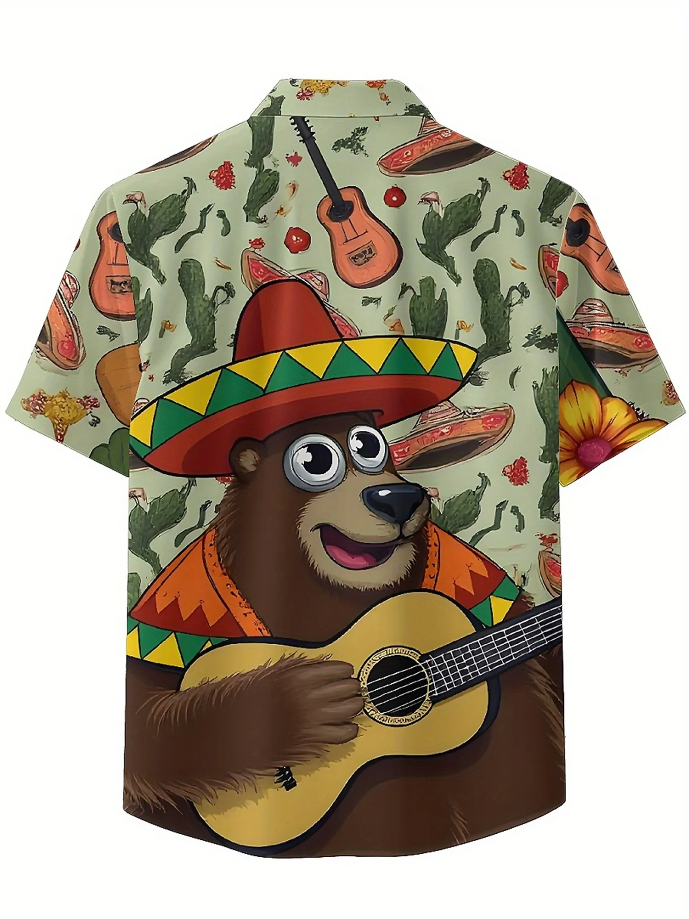 Men's Plus Size Hawaiian Shirts Bear Playing Guitar Pattern,New Summer Fashion Tops,Hip Hop Streetwear
