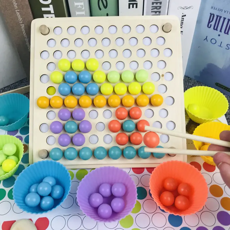 Nieuwe Montessori Vroege Onderwijs Baby Hand Beweging Training Kleur Cognitie Bead Knippen Houten Speelgoed Voor Kinderen Spel