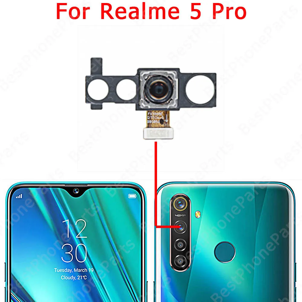 Facing Big Rear Selfie Camera For Realme 5 Pro 5i 5Pro Back View Front Camera Module Flex Cable Replacement Spare Parts