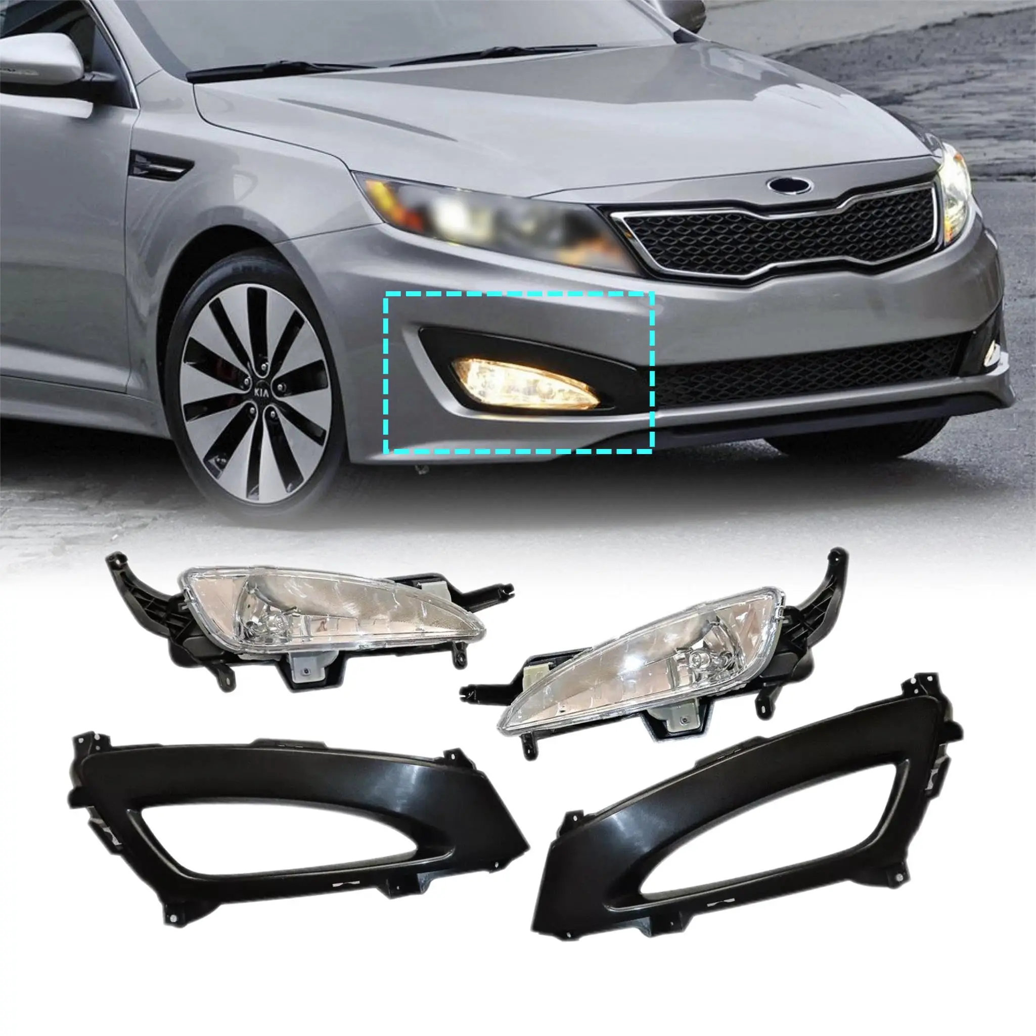 

For 2011 2012 2013 Kia Optima Lx/Ex/Sx Halogen Driver Left Side and Passenger Right Side Front Bumper Fog Lights Lamps Covers Se