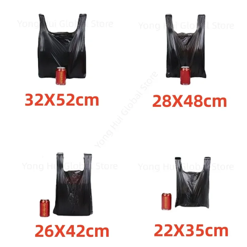 100PCS Black Vest Plastic Bag Kitchen Living Room Clean Garbage Storage Bag Takeaway Shopping Packing Garbage with Handle Bag