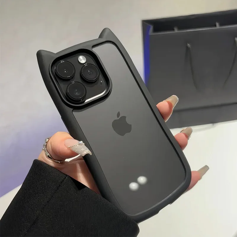 Niedliche 3D-Katzenohren-Handyhülle für iPhone 17 18 Pro 16 13 15 14 11 12 Pro Max Air Stoßfeste Silikon-Softcover-Hülle