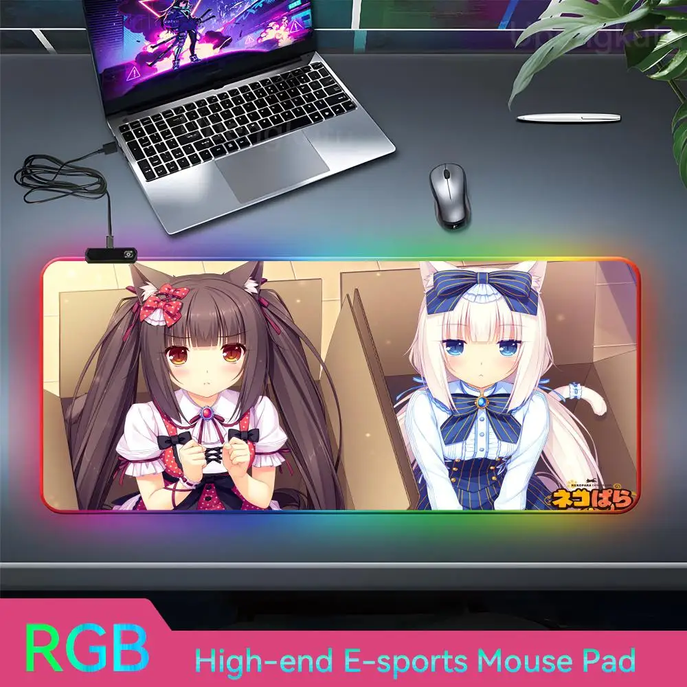 N_nekopara Mouse Pad Custom Desk Mat RGB Rubber Home Computer Mousepad Mouse Tapete Para Escritorio Pad LED Lamp Student Writing