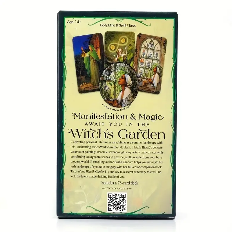 78-Card Witch's Garden Tarot Cards Stock Deck with Guidebook for Manifestation & Magic, Tarot Card Game for Teens & Adults 14+