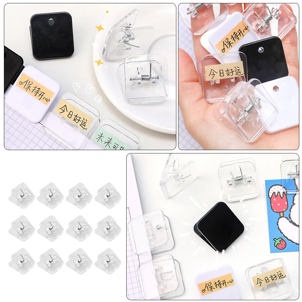 

12 Pcs Plastic Clips Clips Plastic Paper Clip Students Paper Clamp Mini Square Folder Office Supplies Stationery