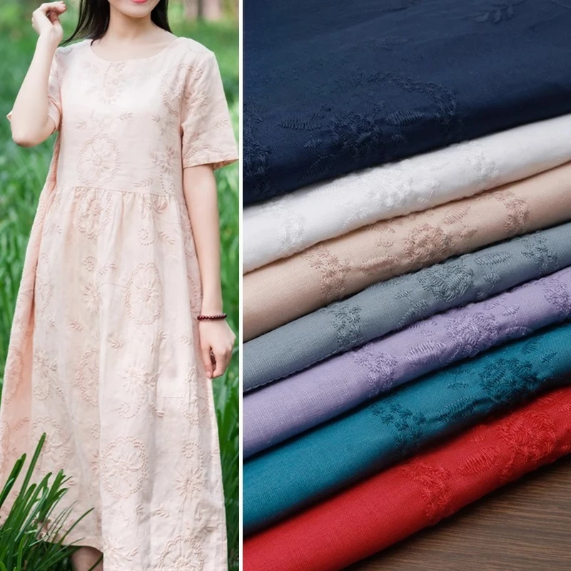 

Thin Per Meter Ramie Flax Cotton Blended Embroidery Fabric Embroidery DIY Dress Top Cheongsam Clothing Fabric Summer