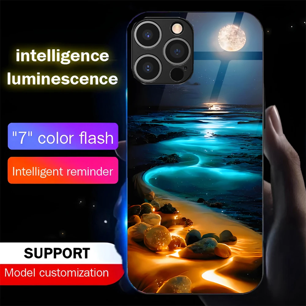 

Brilliant Galaxy Sky LED Light Glow Luminous Tempered Glass Phone Case For iPhone Air 17 16 E 15 14 13 12 11 Pro Max XR XS Plus