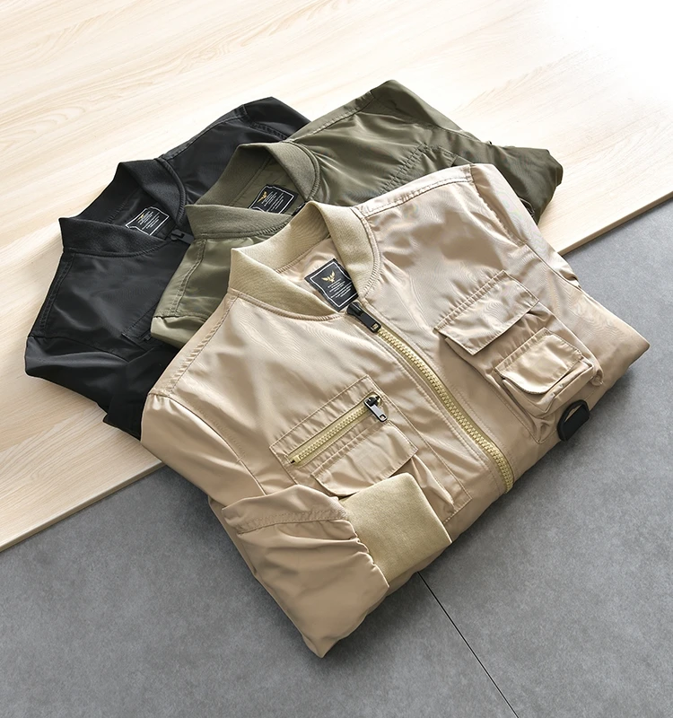 

Casual Men's M65 Baseball Collar Jacket Multi-Pocket Workwear Leisure Coat Standard Fit Polyester Fiber Spring Autumn Outerwear