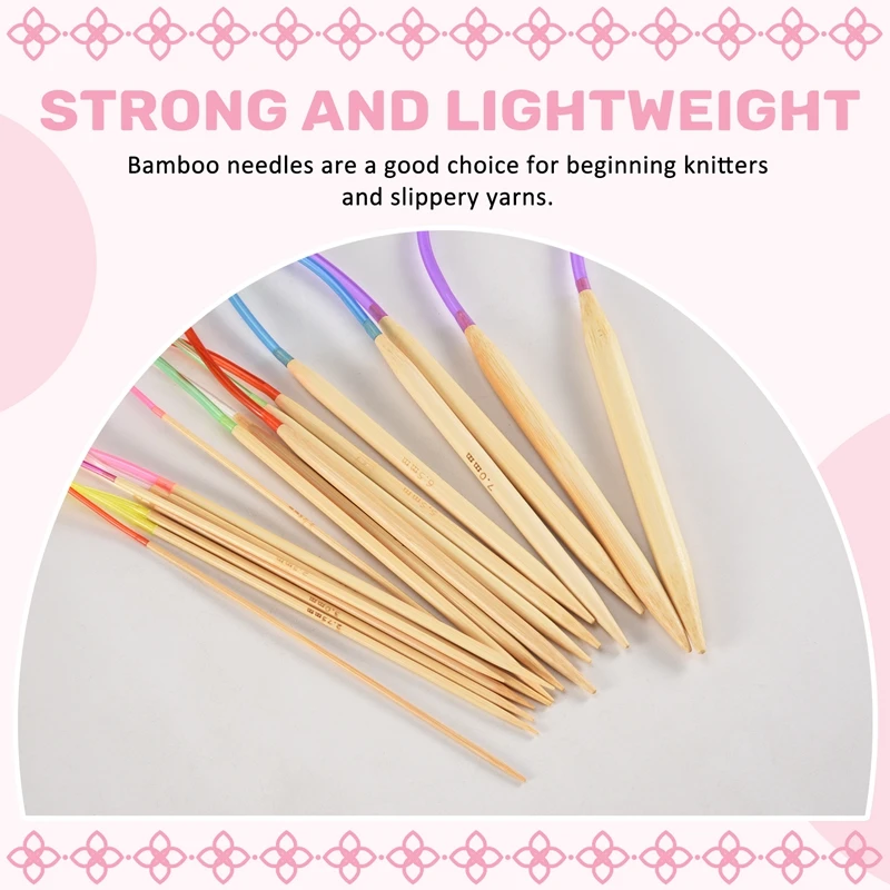 Knitting Needles Set-18 Pairs 18 Sizes Bamboo Circular Knitting Needles + 36 Single Pointed Bamboo-A55K