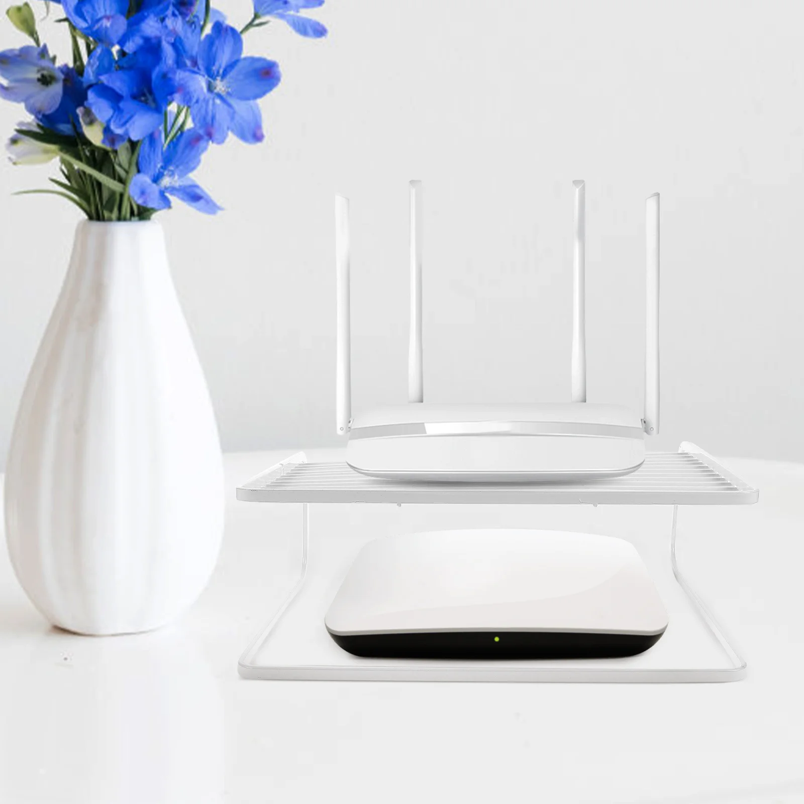 

Router Storage Rack Desk Bracket Heavy Duty Modem Shelf Brackets Cable Box Holder Double Layer Carbon for Home